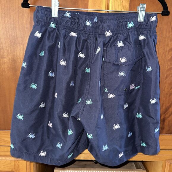 Charleston Threads Med. Swim Trunks Navy Embroidered Crab Theme With Mesh Lining - Picture 4 of 7